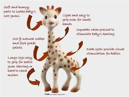 Features of Sophie the Giraffe, an ideal baby teething aid