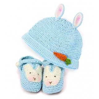 Bunny Beanie and Booties Set Blue