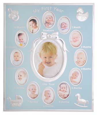 Baby's First Year Photo Frame - Blue Monthly Milestone Picture Display